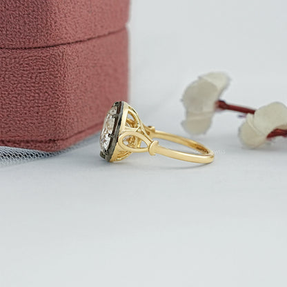 Round Diamond Black Enamel Solitaire Ring