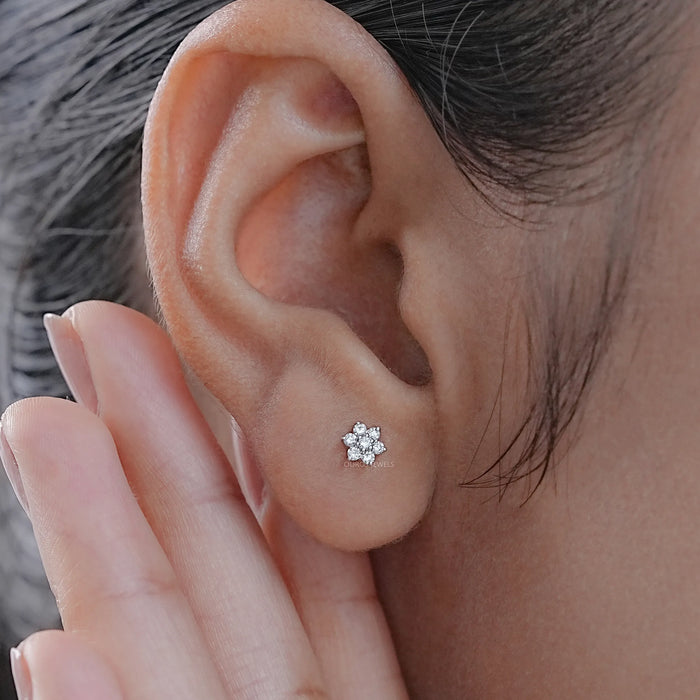 Pink & Blue Round Diamond Floral Earring