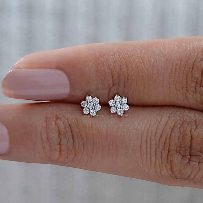 Pink & Blue Round Diamond Floral Earring