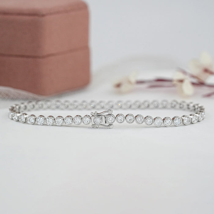 3.00 MM Round Lab Diamond Bezel Set Tennis Bracelet