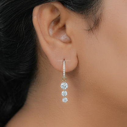 Three Stone Lab Diamond Dangle Hoop Earrings Earring