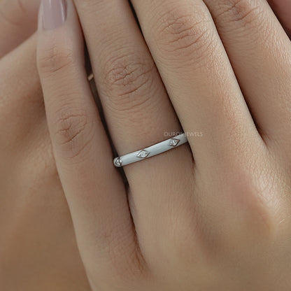 White Enamel Round Diamond Wedding Band Ring