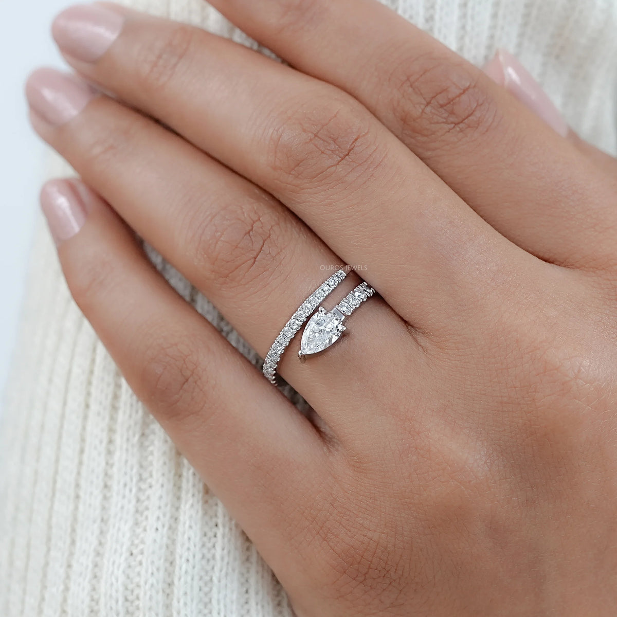 Pear Cut Lab Diamond Spiral Anniversary Ring Rings
