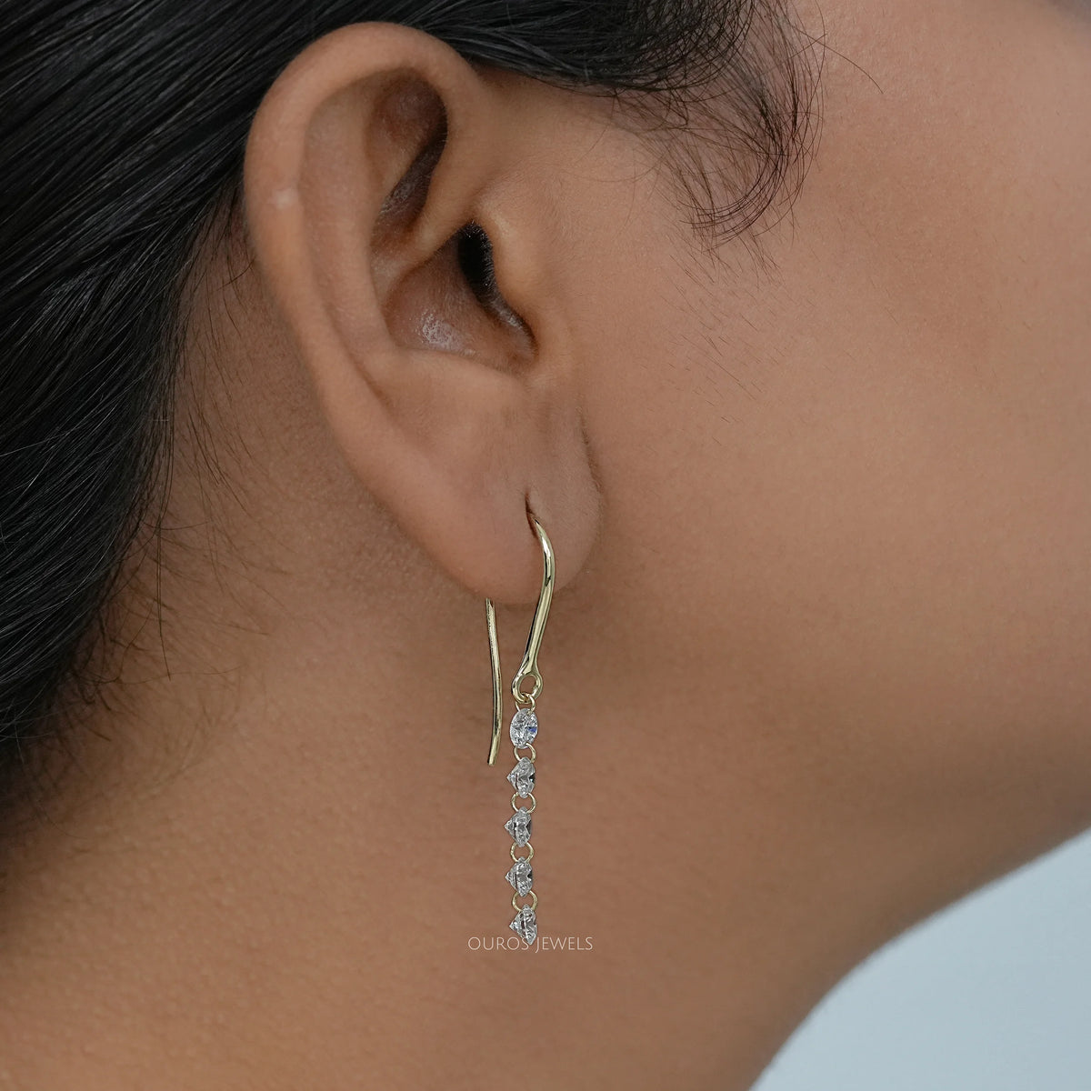 Lab Grown Round Diamond Wire Hook Back Dangle Earrings Earring