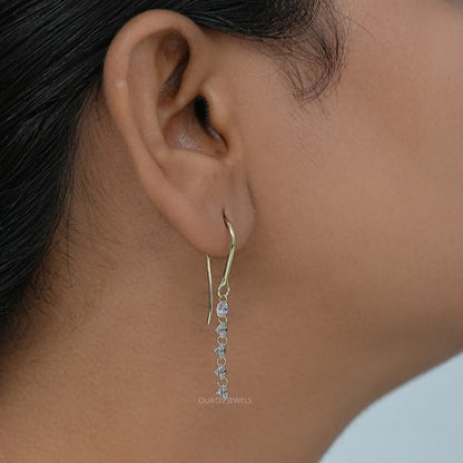Lab Grown Round Diamond Wire Hook Back Dangle Earrings