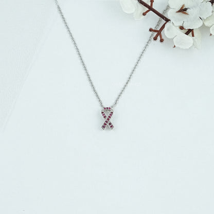 Red Round Gemstone Cancer Ribbon Pendant