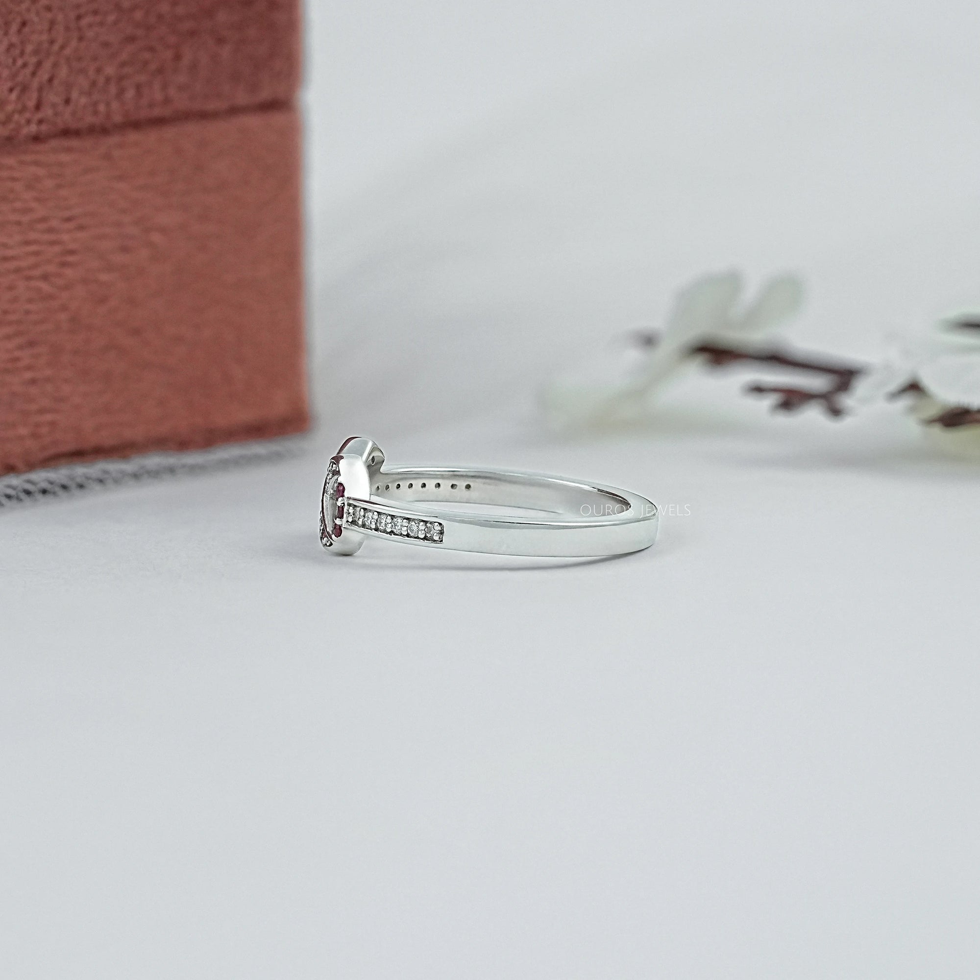 Red Round Gemstone Cancer Ribbon Ring Ring