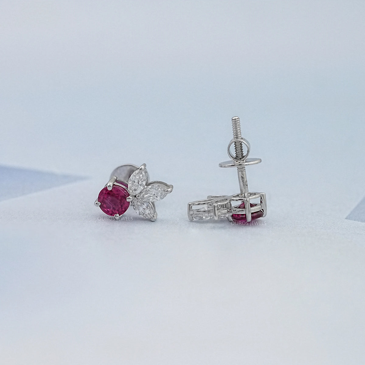 Ruby Round And Marquise Lab Diamond Stud Earrings Earrings
