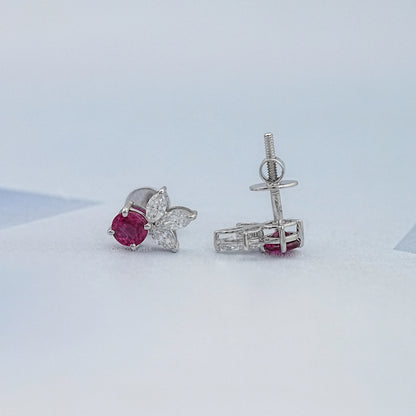 Ruby Round And Marquise Lab Diamond Stud Earrings Earrings