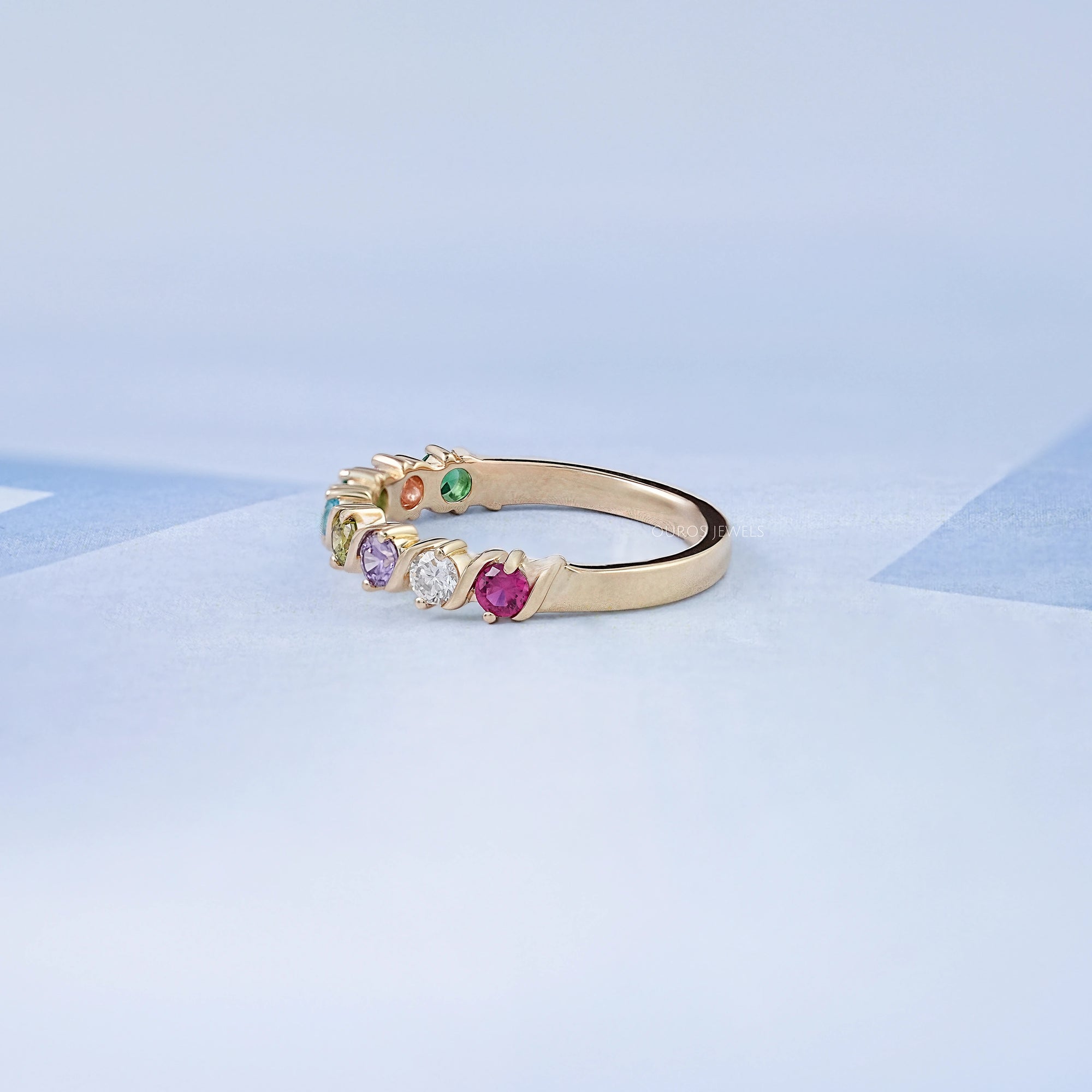 Multi Gemstone Half Eternity Wedding Band