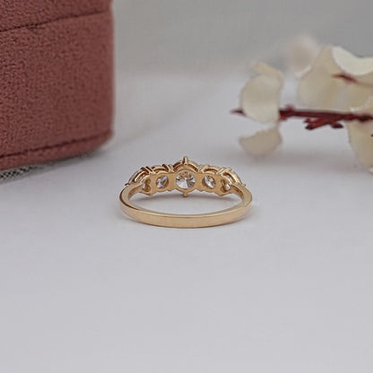 Round And Heart Diamond Five Stone Engagement Ring Ring