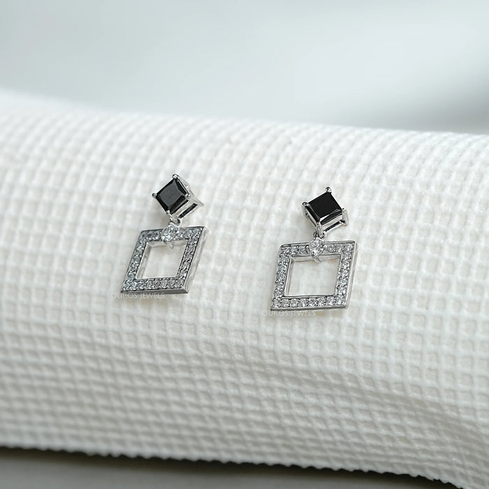 Black Princess Cut Lab Diamond Drop Earrings