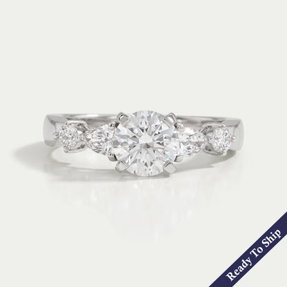 Round And Pear Diamond Five Stone Engagement Ring Rings