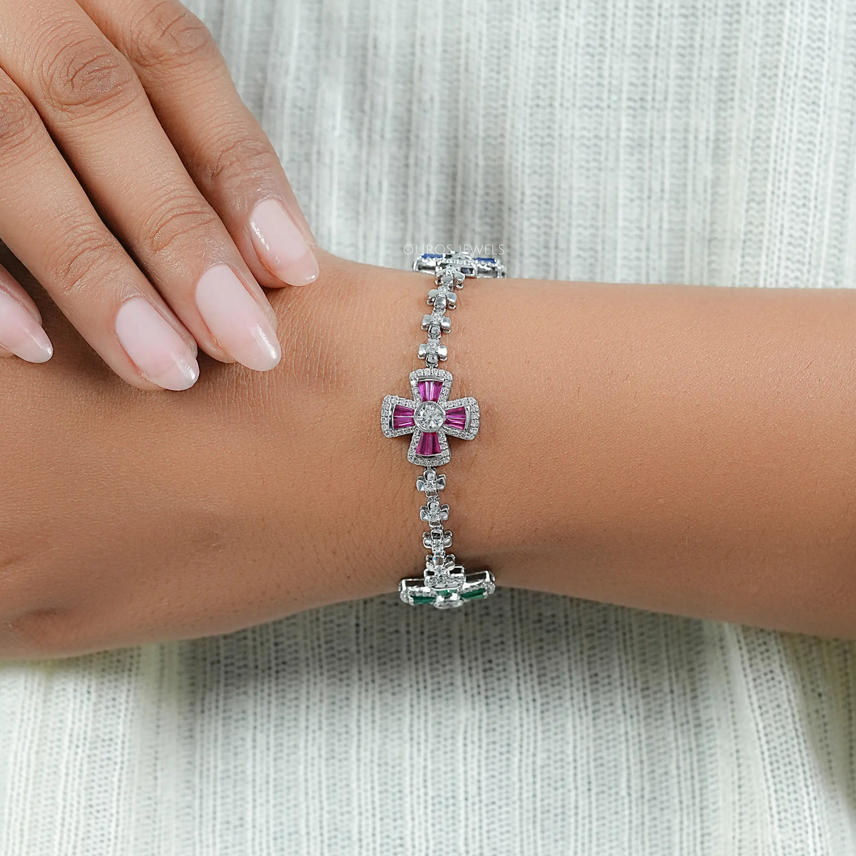 Multi Lab Gemstone And Diamond Flower Bracelet Bracelet