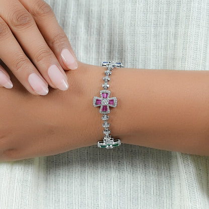 Multi Lab Gemstone And Diamond Flower Bracelet Bracelet