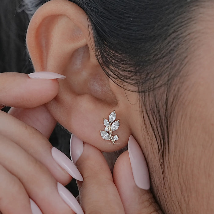 Marquise And Round Lab Diamond Leaf Earrings