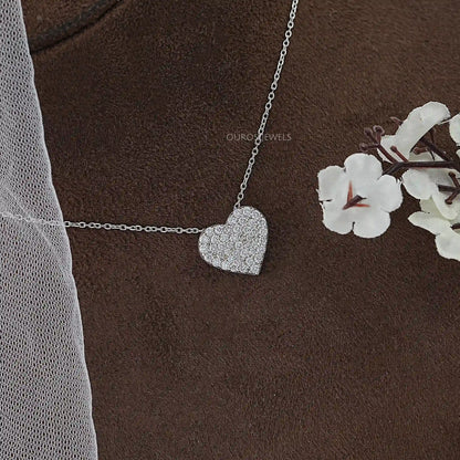 Heart Shape Round Diamond Pave Set Pendant
