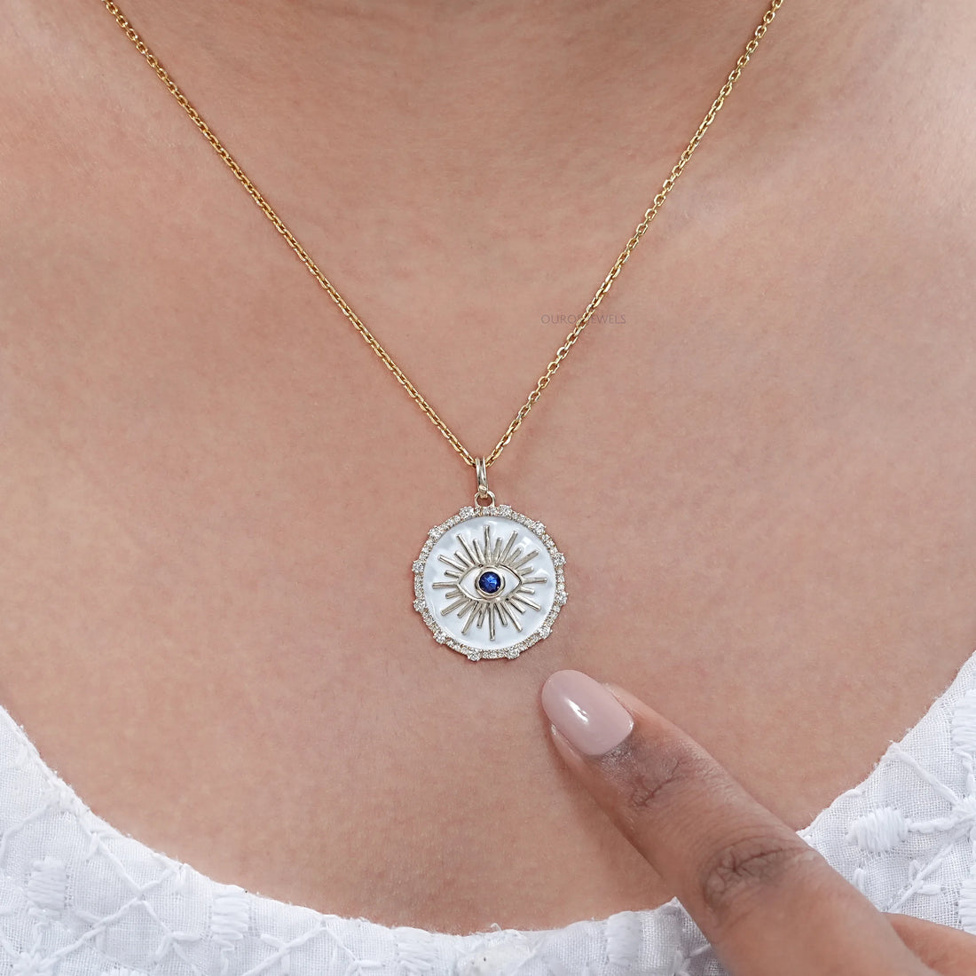 Antique Round Diamond Evil Eye Pendant Necklaces