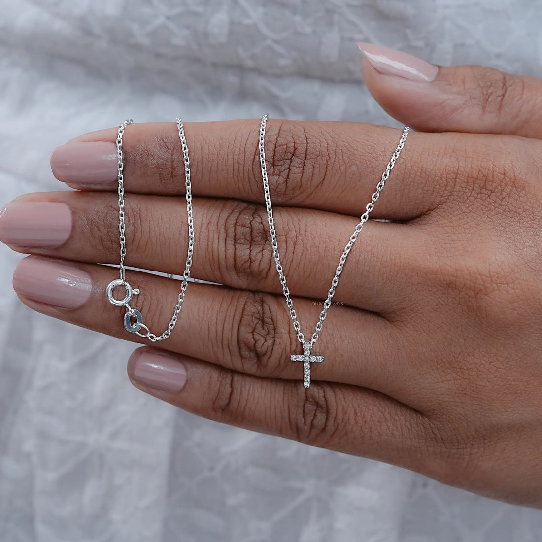 Round Cut Lab Grown Diamond Cross Pendant Necklaces