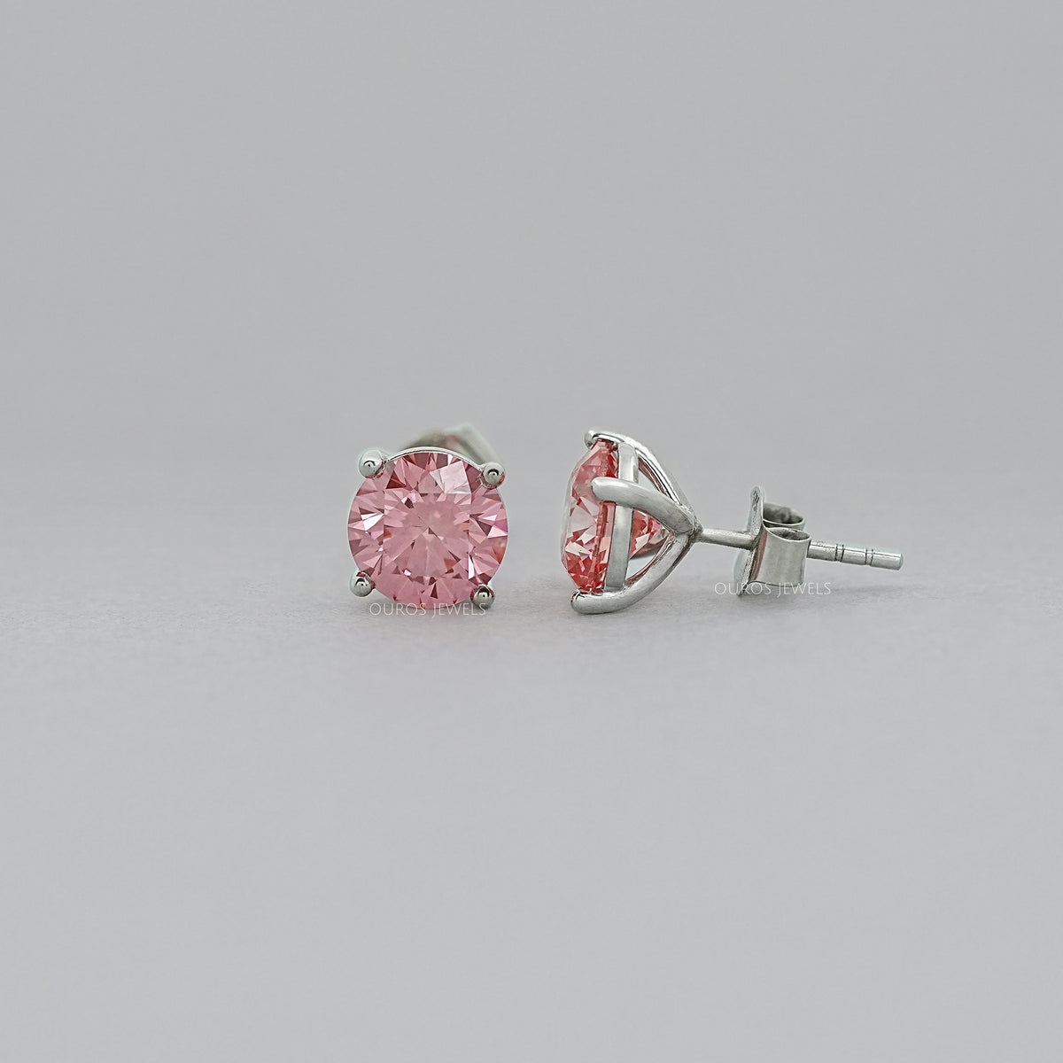 Pink And Blue Round Diamond Stud Earrings Earring