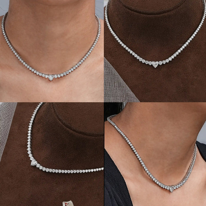 Collier tennis avec diamants ronds et cœurs de laboratoire