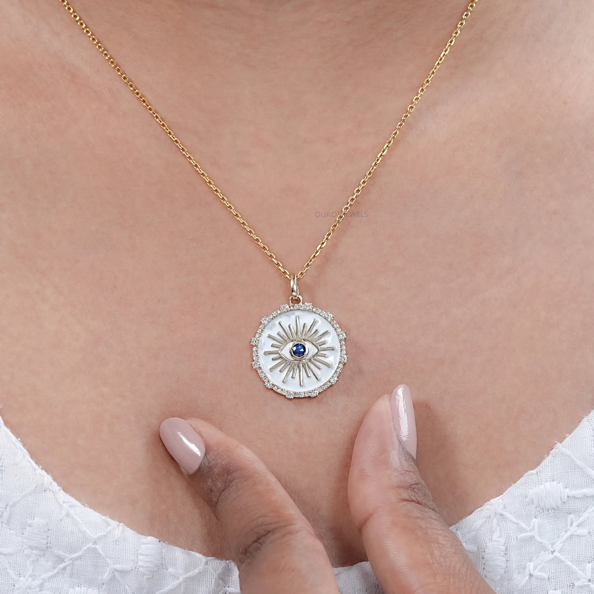 Antique Round Diamond Evil Eye Pendant Necklaces