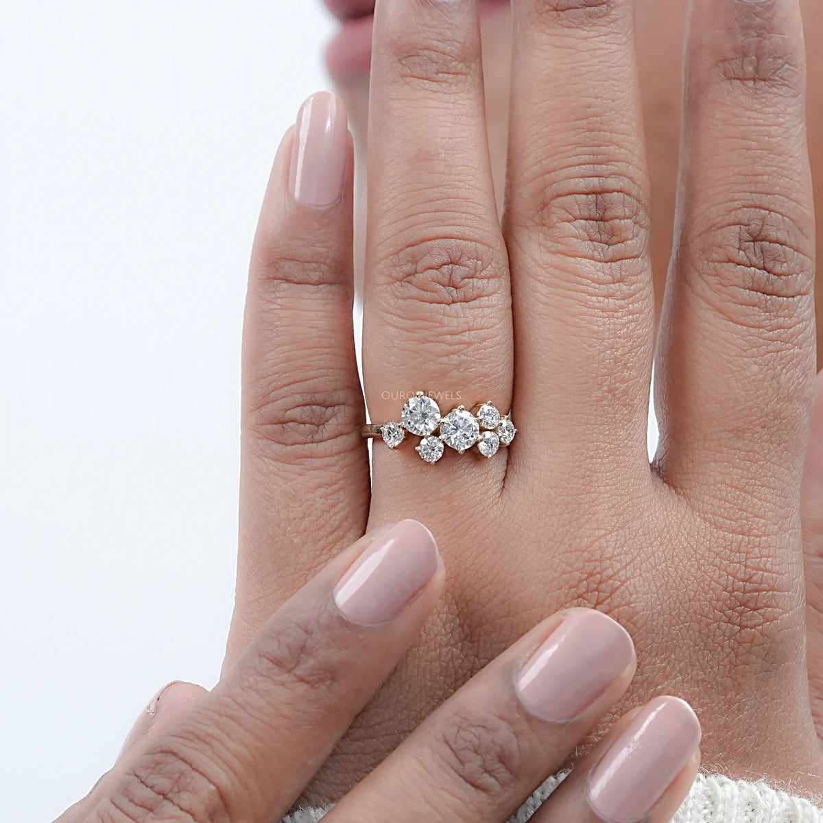 Round Lab Diamond Cluster Dainty Wedding Ring Rings