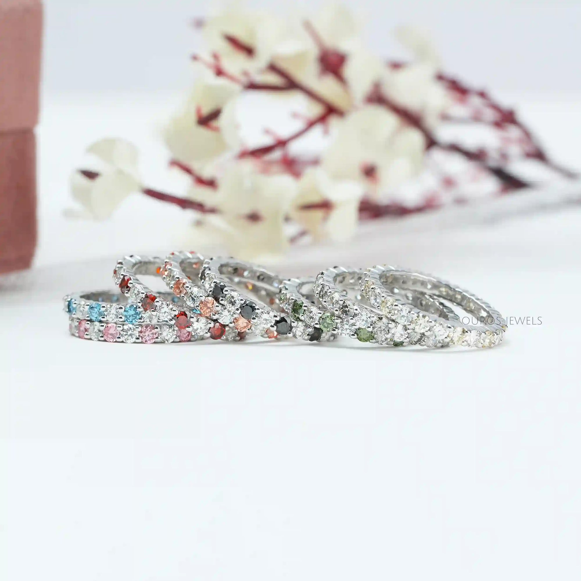 Multi Color Round Lab Diamond Wedding Bands Ring