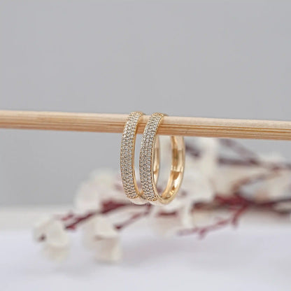 Pave Set Round Diamond Hoop Earrings Earrings