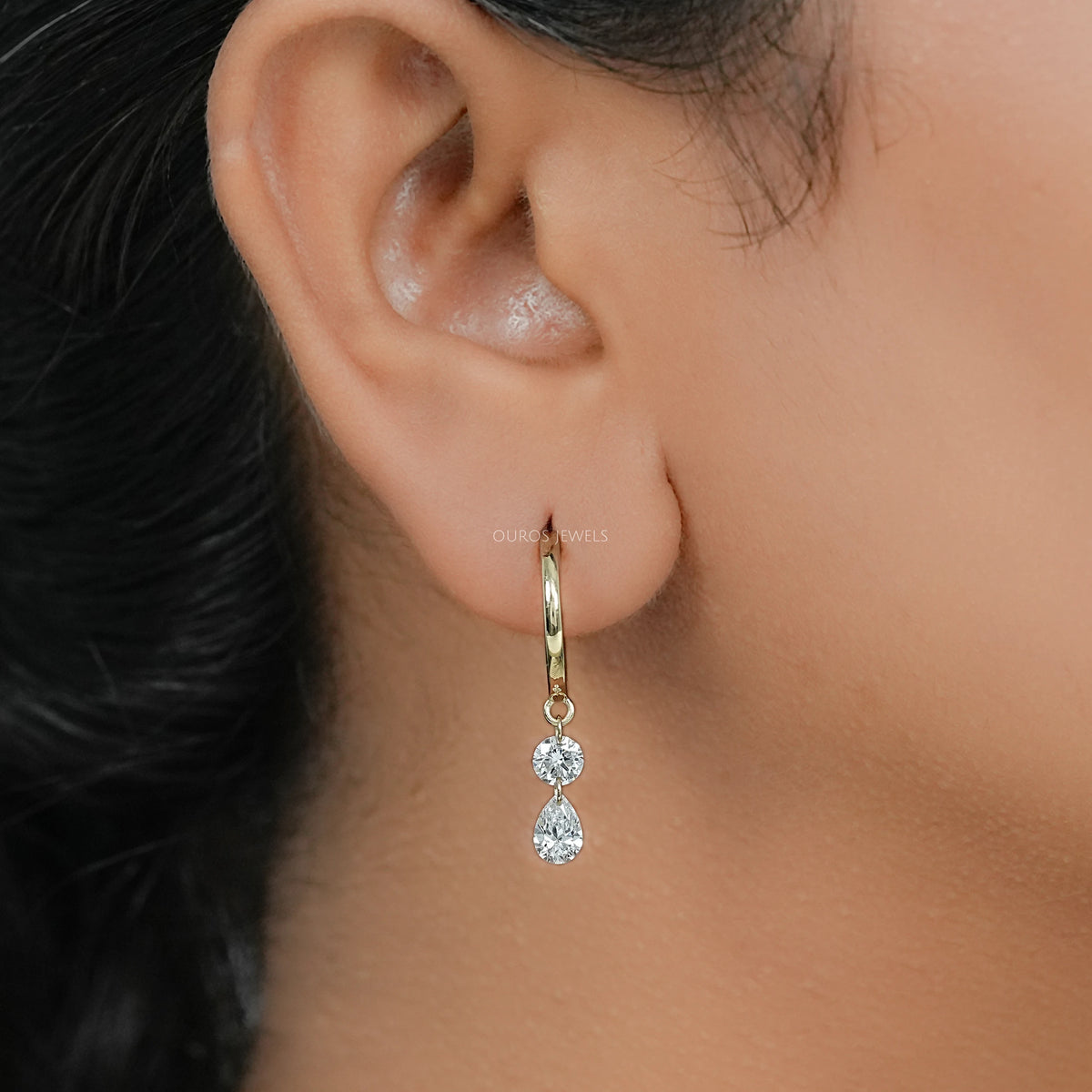 Two Stone Lab Diamond Dangle Hoop Earrings Earring