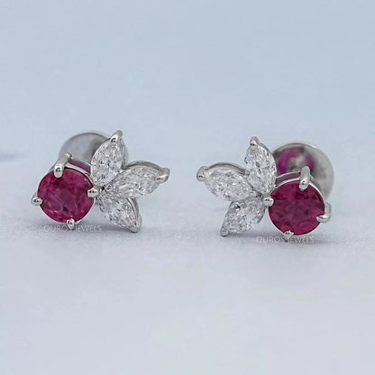 Ruby Round And Marquise Lab Diamond Stud Earrings Earrings