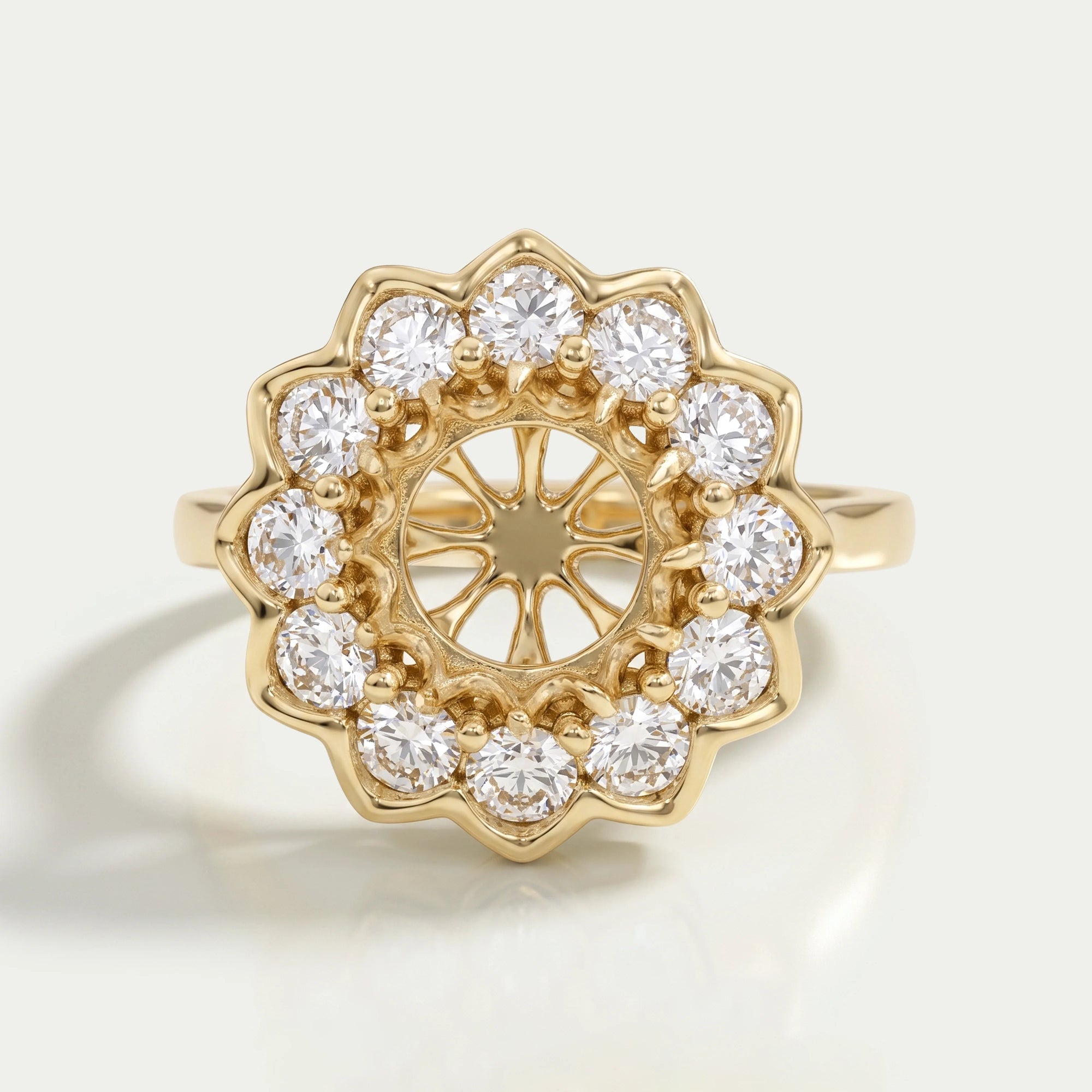 Round Cut Flower Style Semi Mount Ring