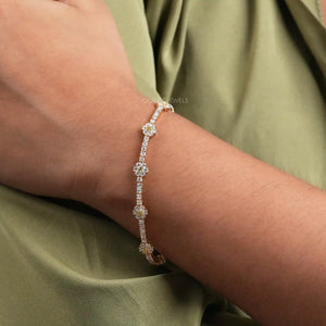 [A Women wearing Yellow Round Diamond Bracelet]-[Ouros Jewels]