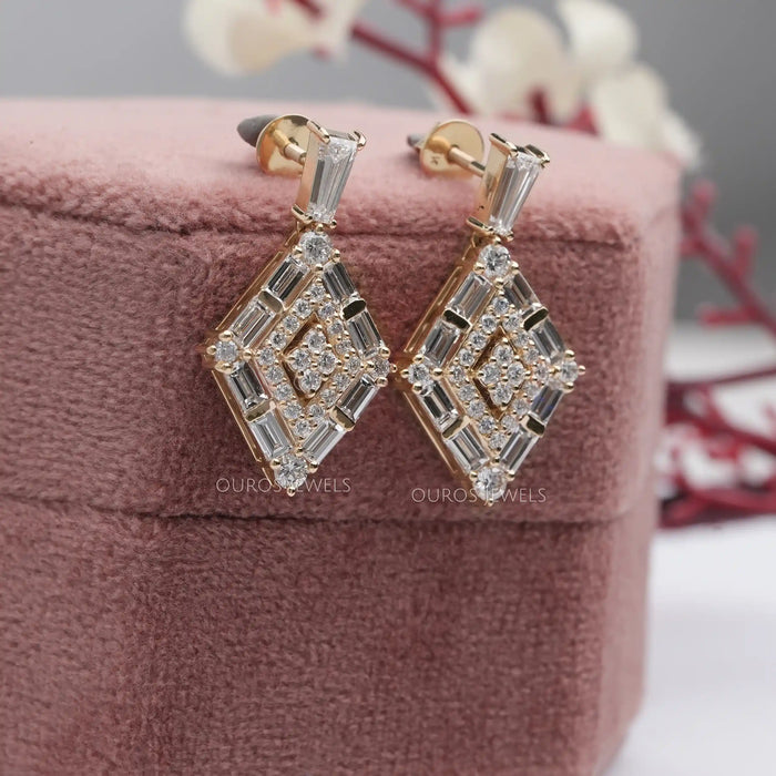 [Round Baguette Cut Lab Diamond Earrings]-[Ouros Jewels]