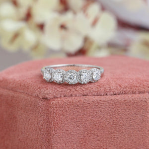 Five Stone Halo Round Diamond Wedding Band