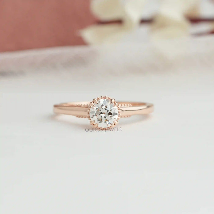 Old European Round Cut Lab Grown Diamond Ring In Rose Gold