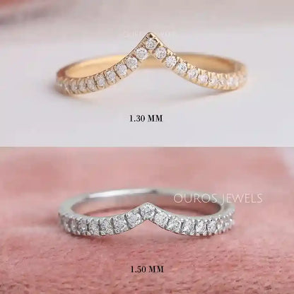 V Shape Curved Round Diamond Wedding Band Rings