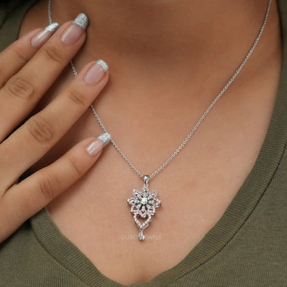 Round Cut Lab Grown Diamond Flower Pendant