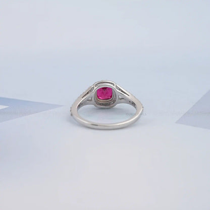 Ruby Cushion Gemstone Split Shank Halo Ring