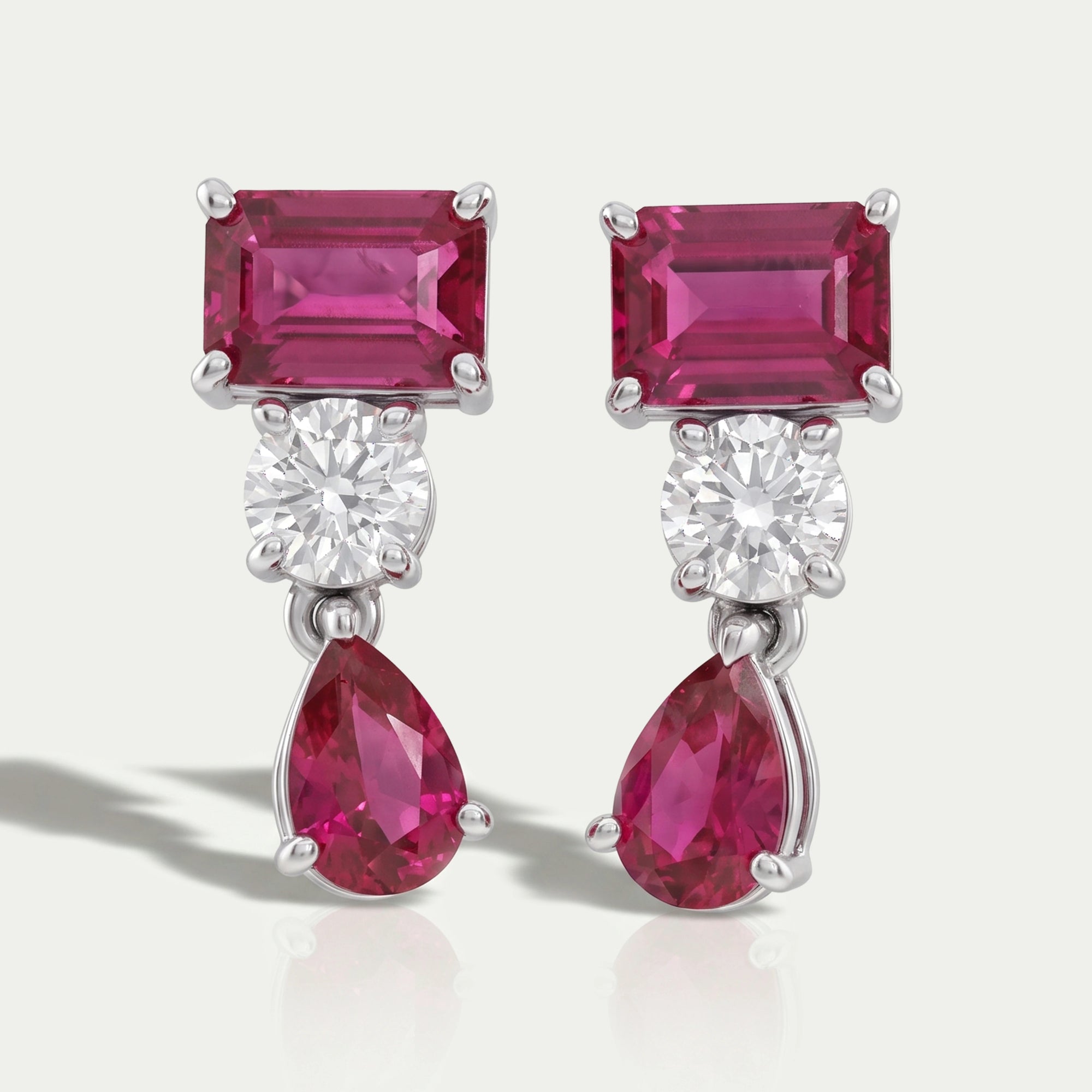 Ruby Emerald And Pear Gemstone Drop Earrings Earrings