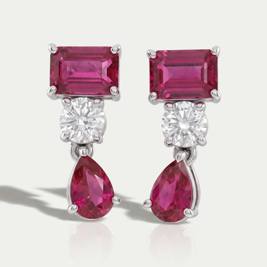 Ruby Emerald And Pear Gemstone Drop Earrings Earrings