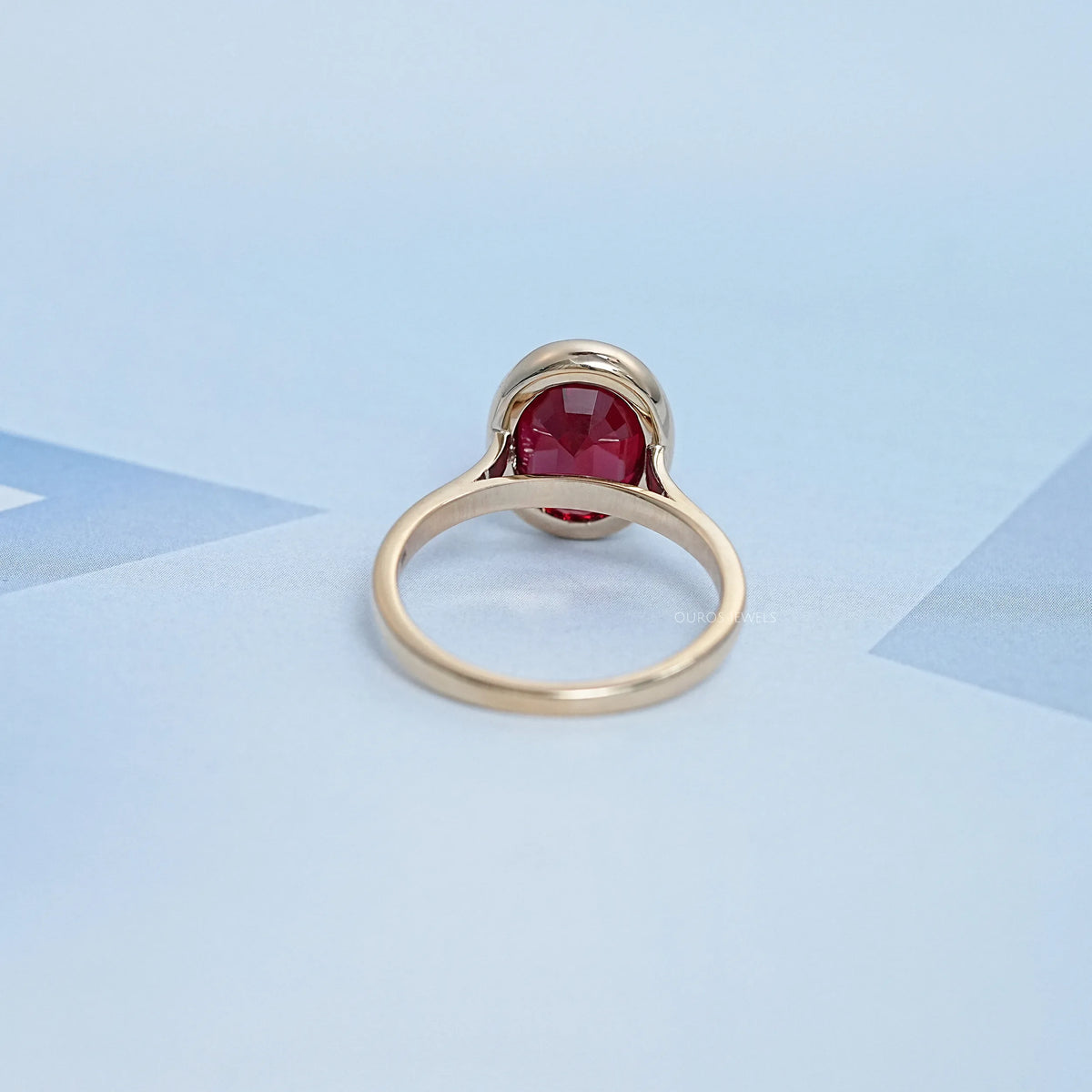 Oval Cut Ruby Lab Gemstone Bezel Set Solitaire Ring Rings