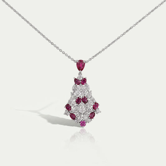 Cluster Diamond And Ruby Pendant Necklaces