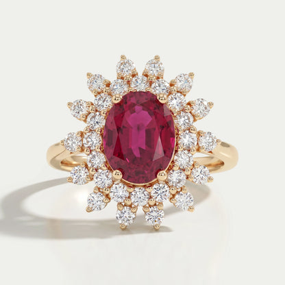 Ruby Gemstone Halo Diamond Engagement Ring Ring