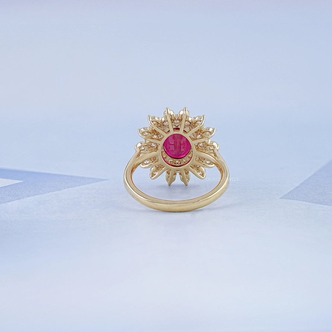Ruby Gemstone Halo Diamond Engagement Ring Ring
