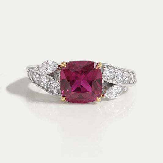Ruby Cushion Gemstone And Lab Diamond Split Shank Ring Rings