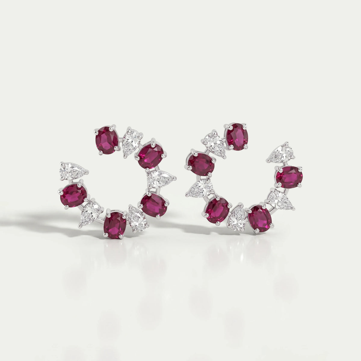 Pear and Red Oval Diamond Stud Earring Earring
