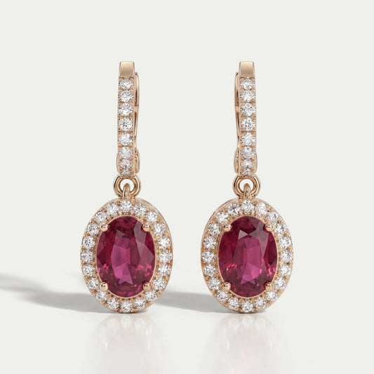 Ruby Oval Cut Halo Drop Dangle Earrings Earrings
