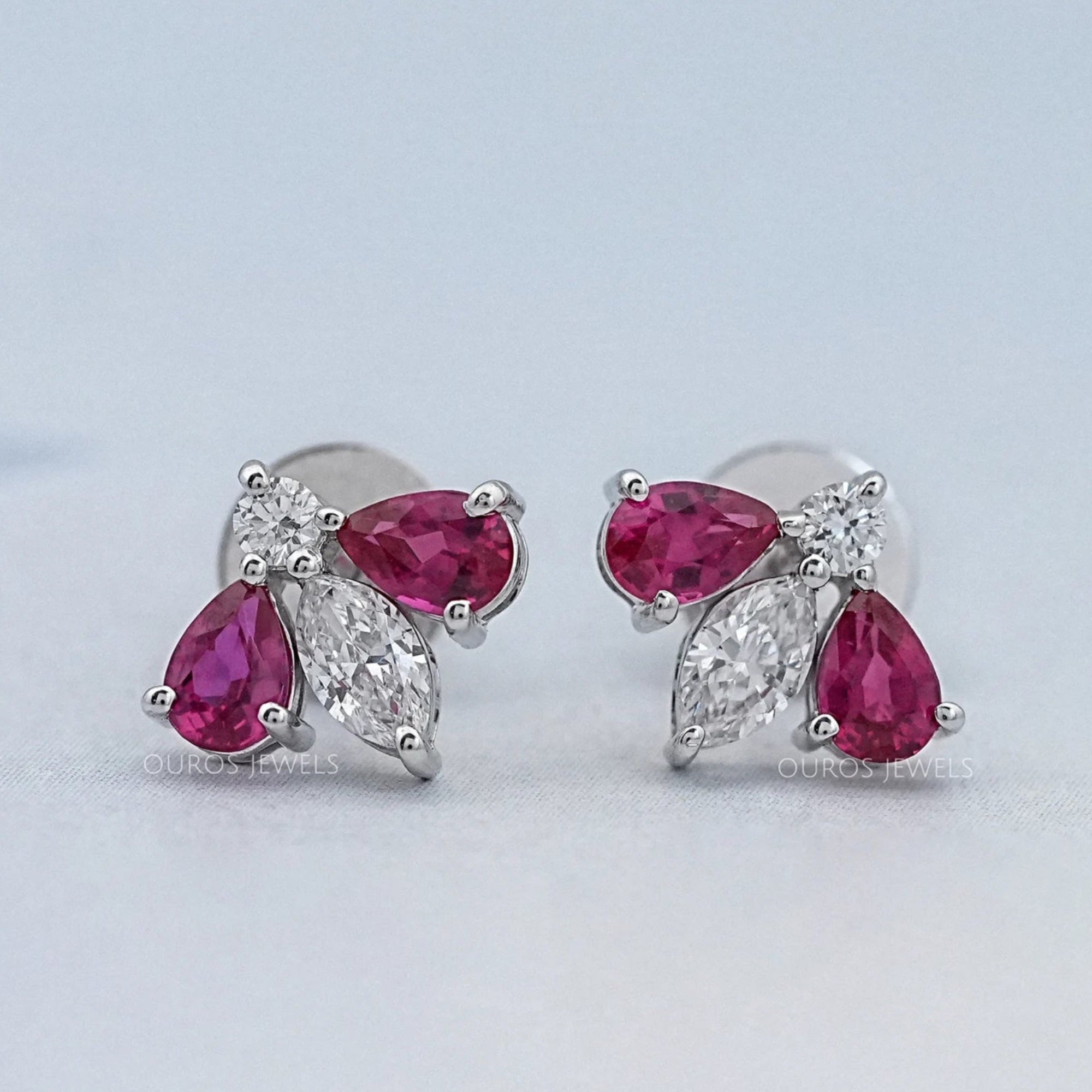 Ruby Pear And Marquise Lab Diamond Stud Earrings