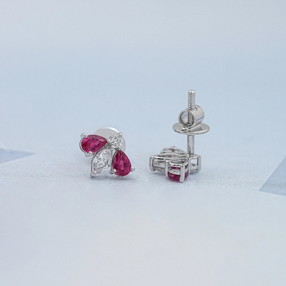 Ruby Pear And Marquise Lab Diamond Stud Earrings